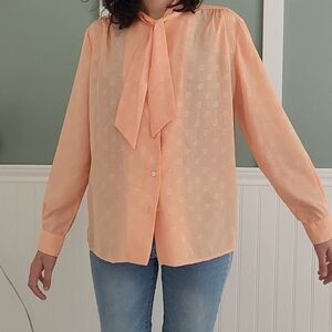 Pierre Cardin Orange Blouse with Tie Front and Long Sleeves